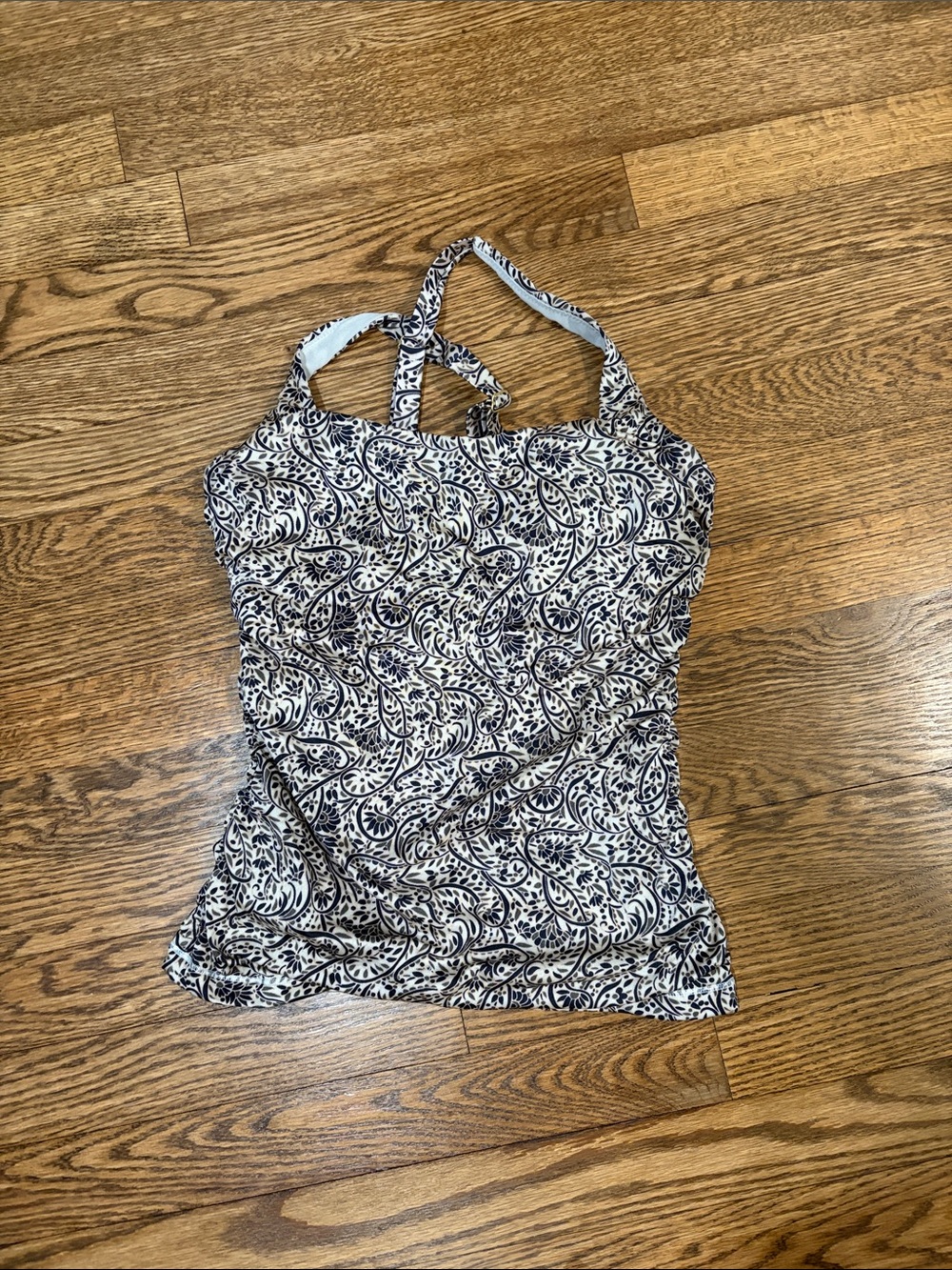 Athleta Navy & White Paisley Halter Tankini Top